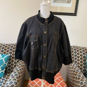Drama Gold Black Denim/Sweater Button-Up Women’s Jacket, 3/4 sleeve,size 3X/20